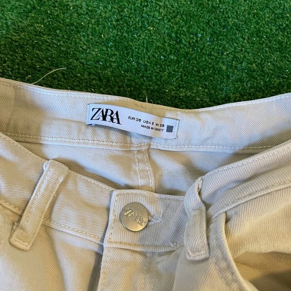 Zara Women's Split Raw Hem High Rise Denim Collection Beige Jeans Pants Size 06 - Picture 10 of 16